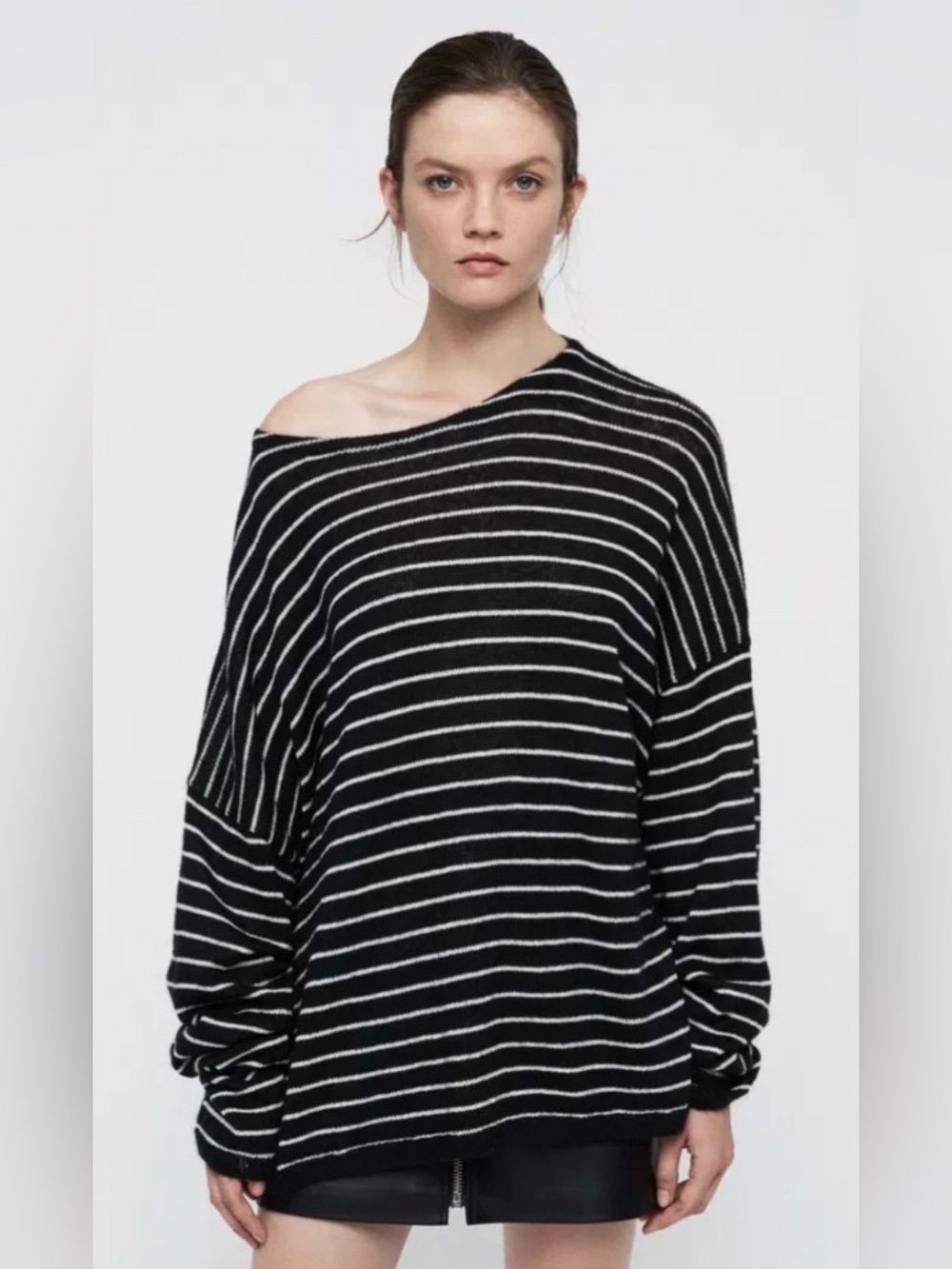 AllSaints Black and White oversized Striped Sweater, xS-S